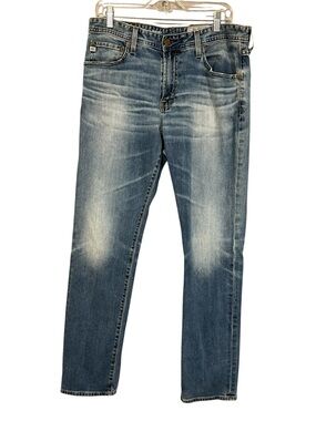 AG Everett Slim Straight Jeans 34R Men Distressed Hem Medium Wash